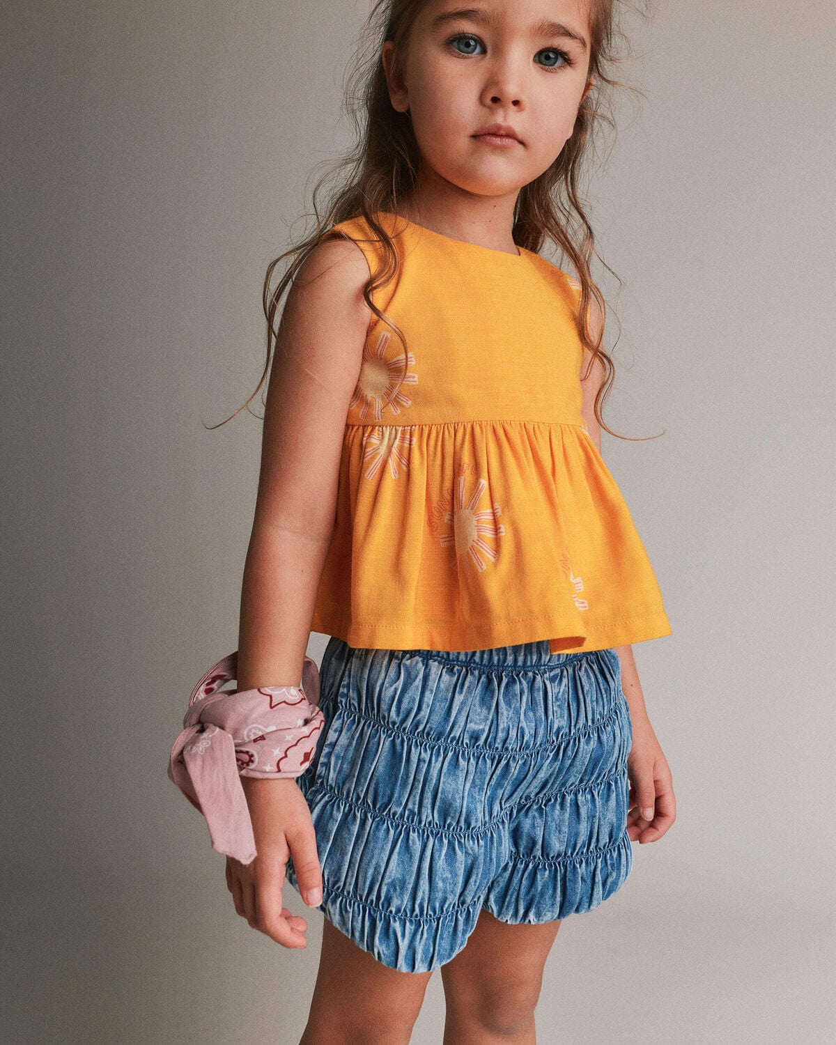 Toddler Girl Ruched Shorts in Chambray - Image 3