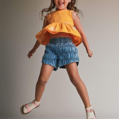 Toddler Girl Ruched Shorts in Chambray