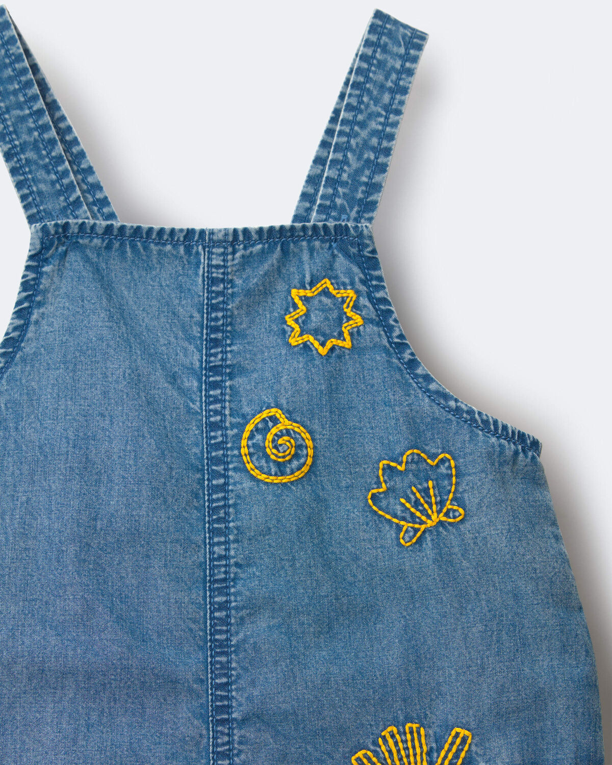 Toddler Embroidered Shortall with Pockets in Chambray - Image 6