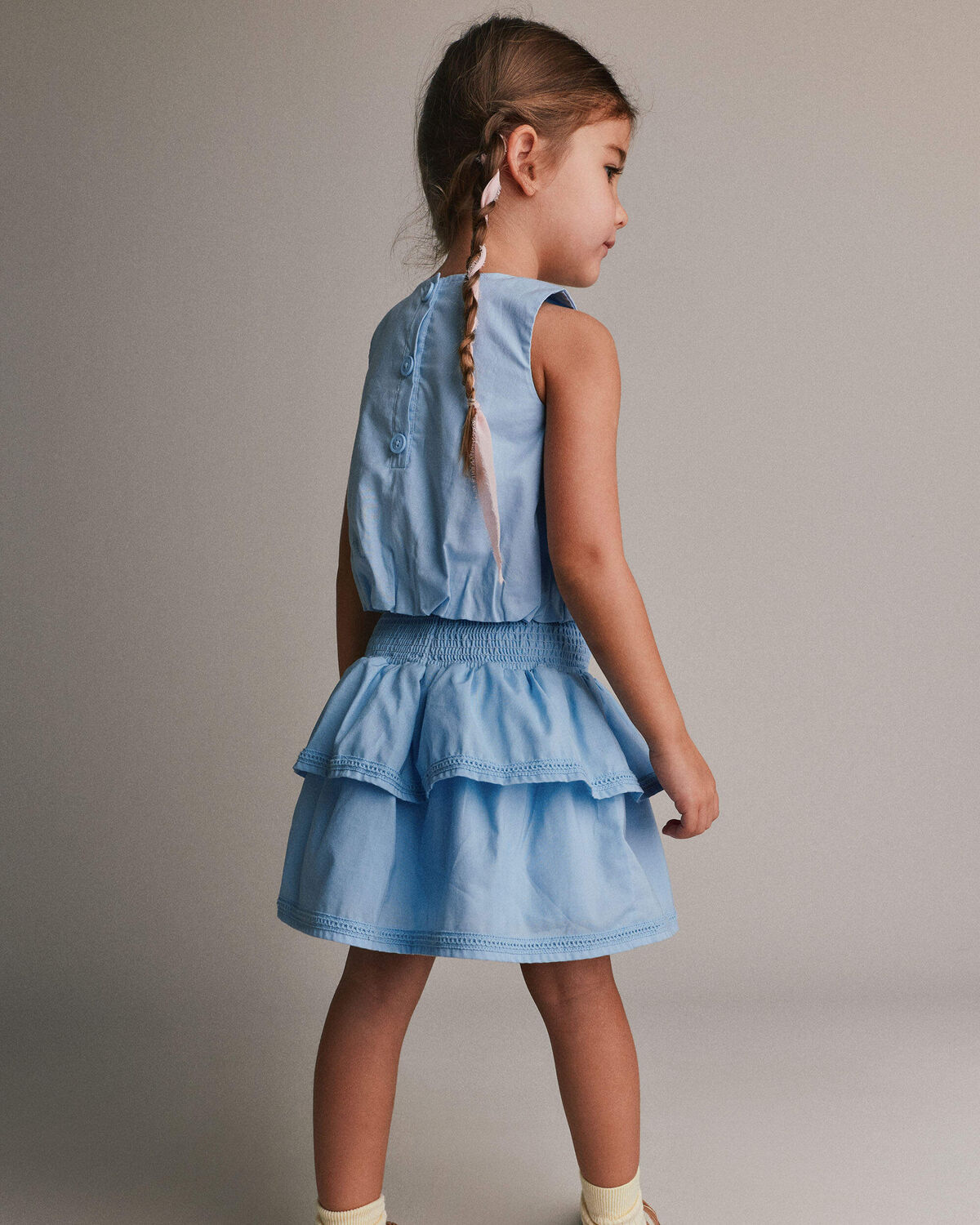 Toddler Girl Smocked Tiered Skirt - Blue - Image 4