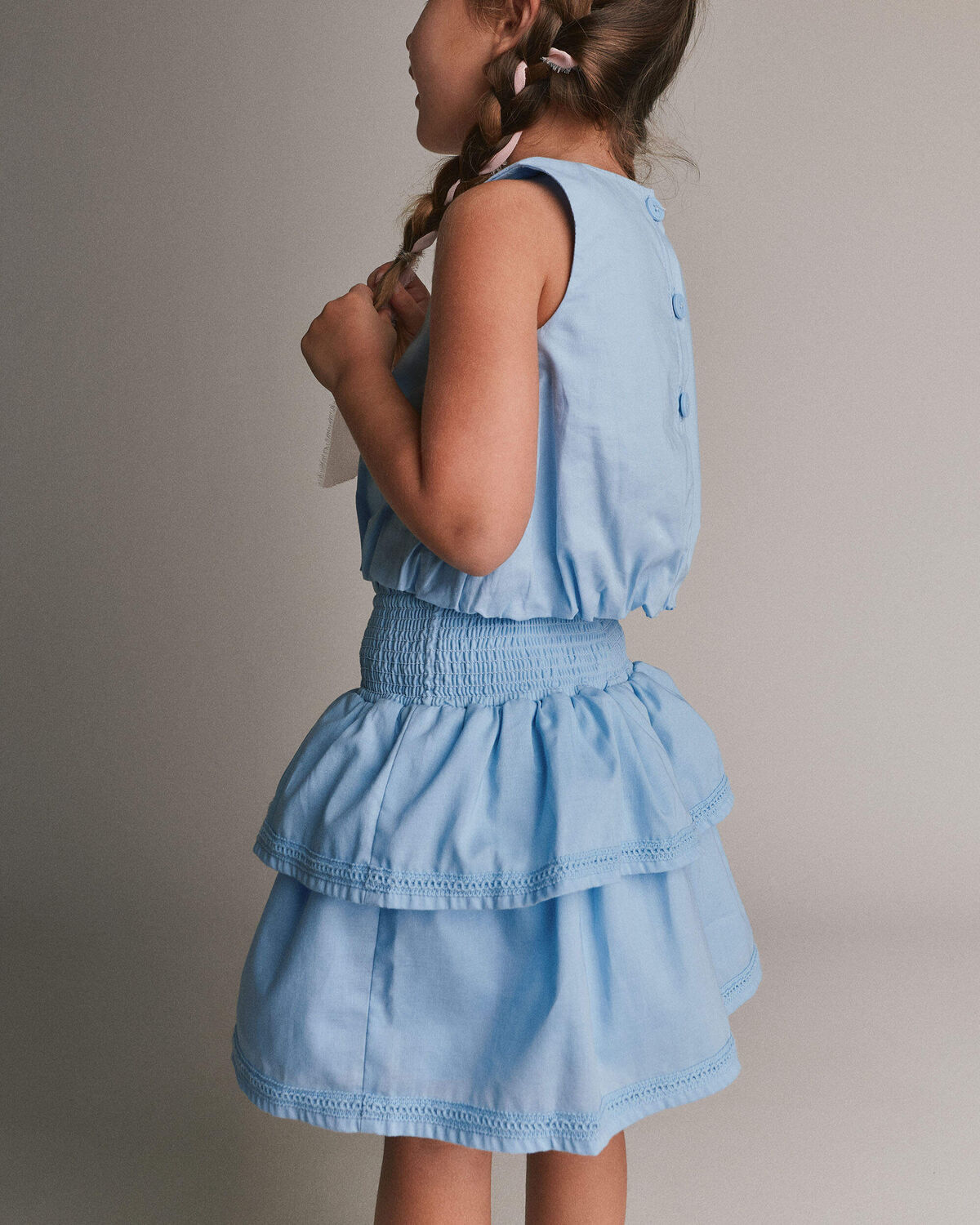 Toddler Girl Smocked Tiered Skirt - Blue - Image 5