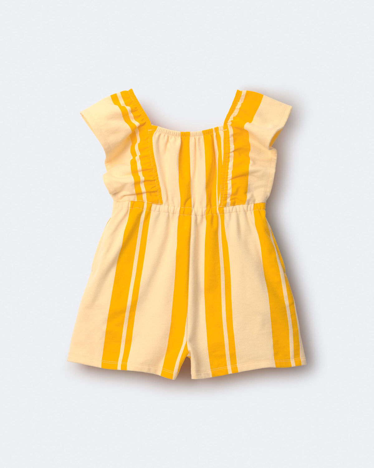 Toddler Girl Ruffle Sleeve Romper in Stripes - Yellow - Image 2
