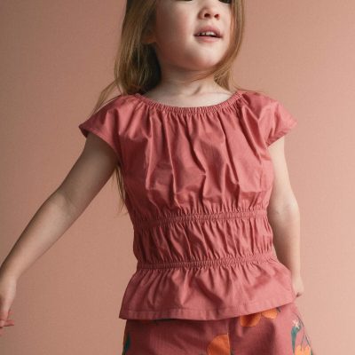 Toddler Girl Elastic Waist Peplum Top - Rose