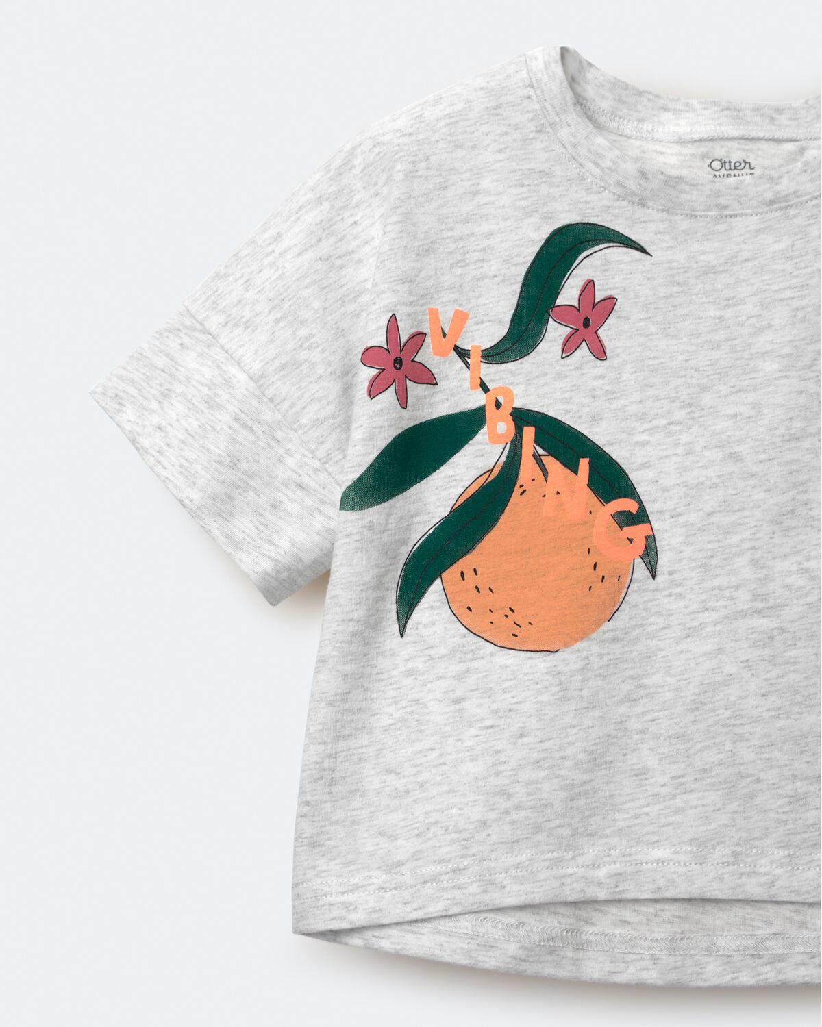 Toddler Girl 'Vibing' High-Low Dolman Tee in Clementine Print - Heather Grey - Image 5