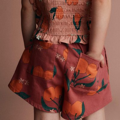 Toddler Girl A-Line Shorts in Clementine Grove Print - Rose