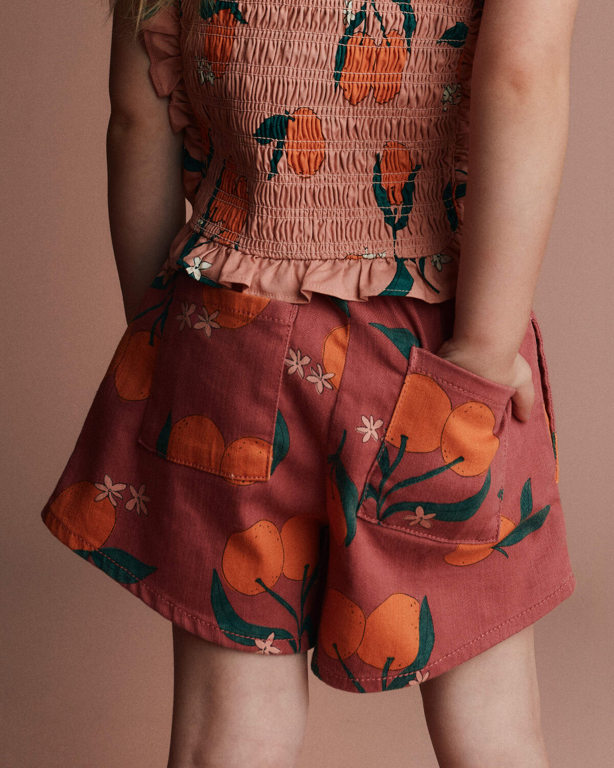 Toddler Girl A-Line Shorts in Clementine Grove Print - Rose
