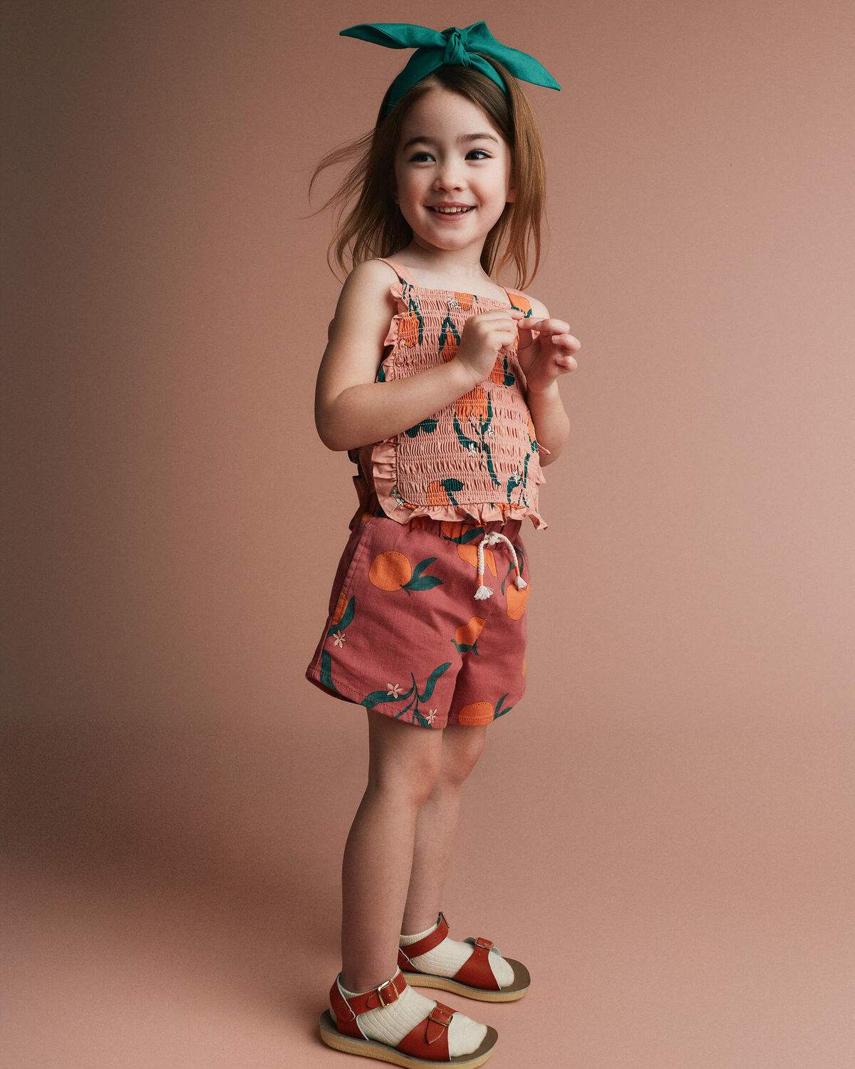 Toddler Girl A-Line Shorts in Clementine Grove Print - Rose - Image 3