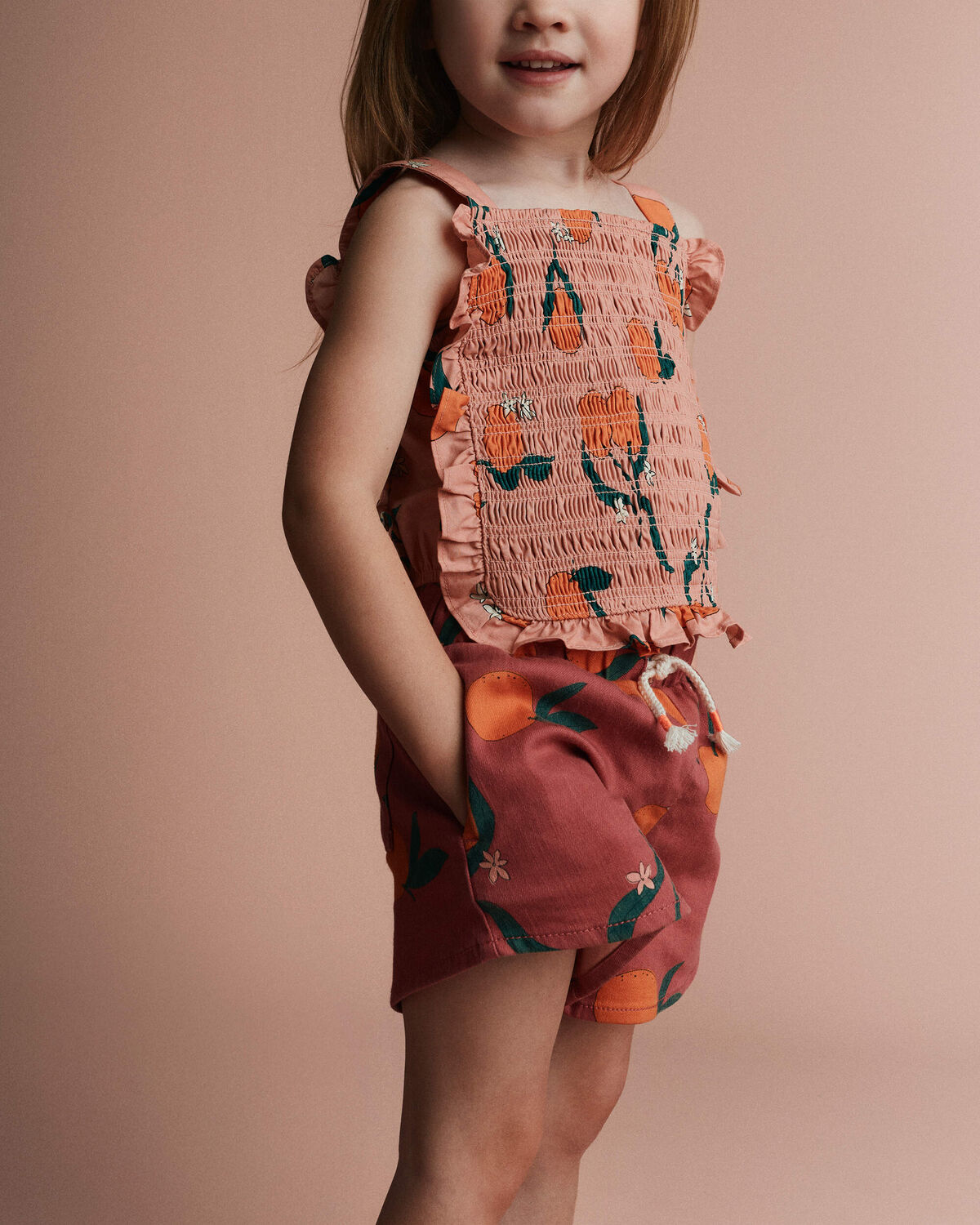 Toddler Girl A-Line Shorts in Clementine Grove Print - Rose - Image 4