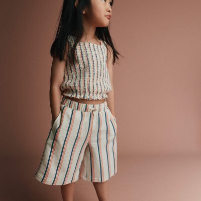 Toddler Girl Wide-Leg Capri Pant in Stripes - Cream