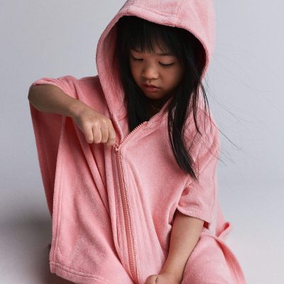 Toddler Girl French Terry Hooded Poncho Towel - Light Pink