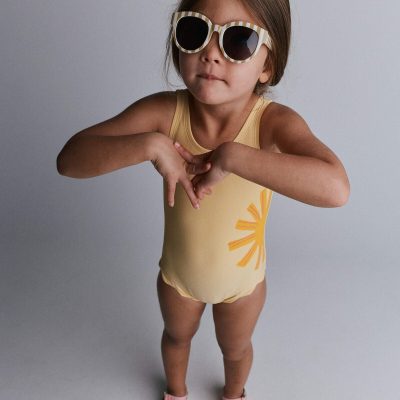 Toddler Girl Scalloped One-Piece Swimsuit in Sun Print - Yellow