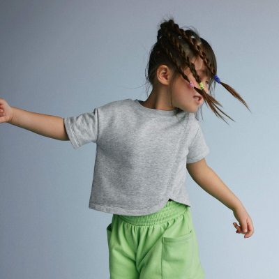 Toddler Girl French Terry Dolphin-Hem Top - Heather Grey