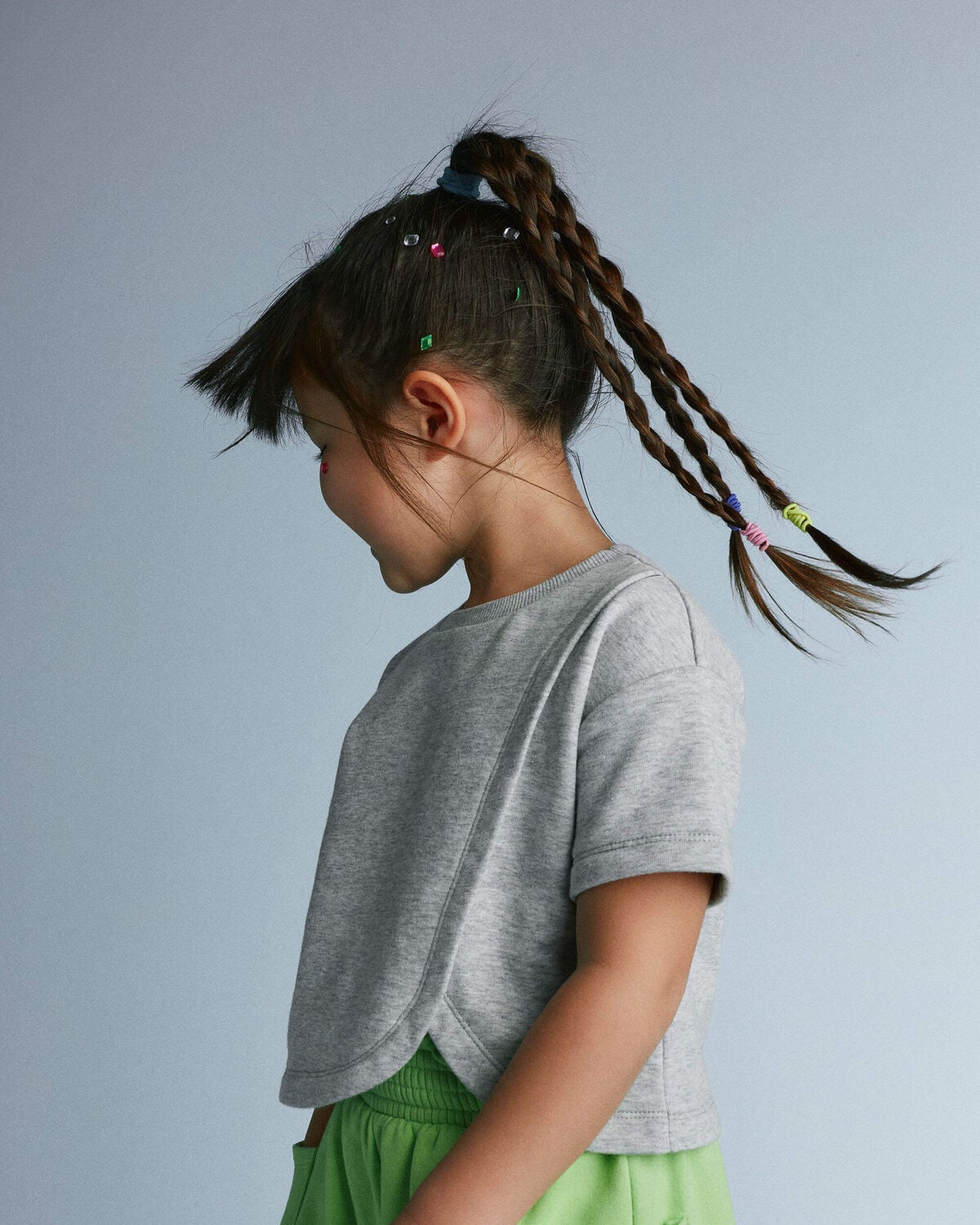 Toddler Girl French Terry Dolphin-Hem Top - Heather Grey - Image 3