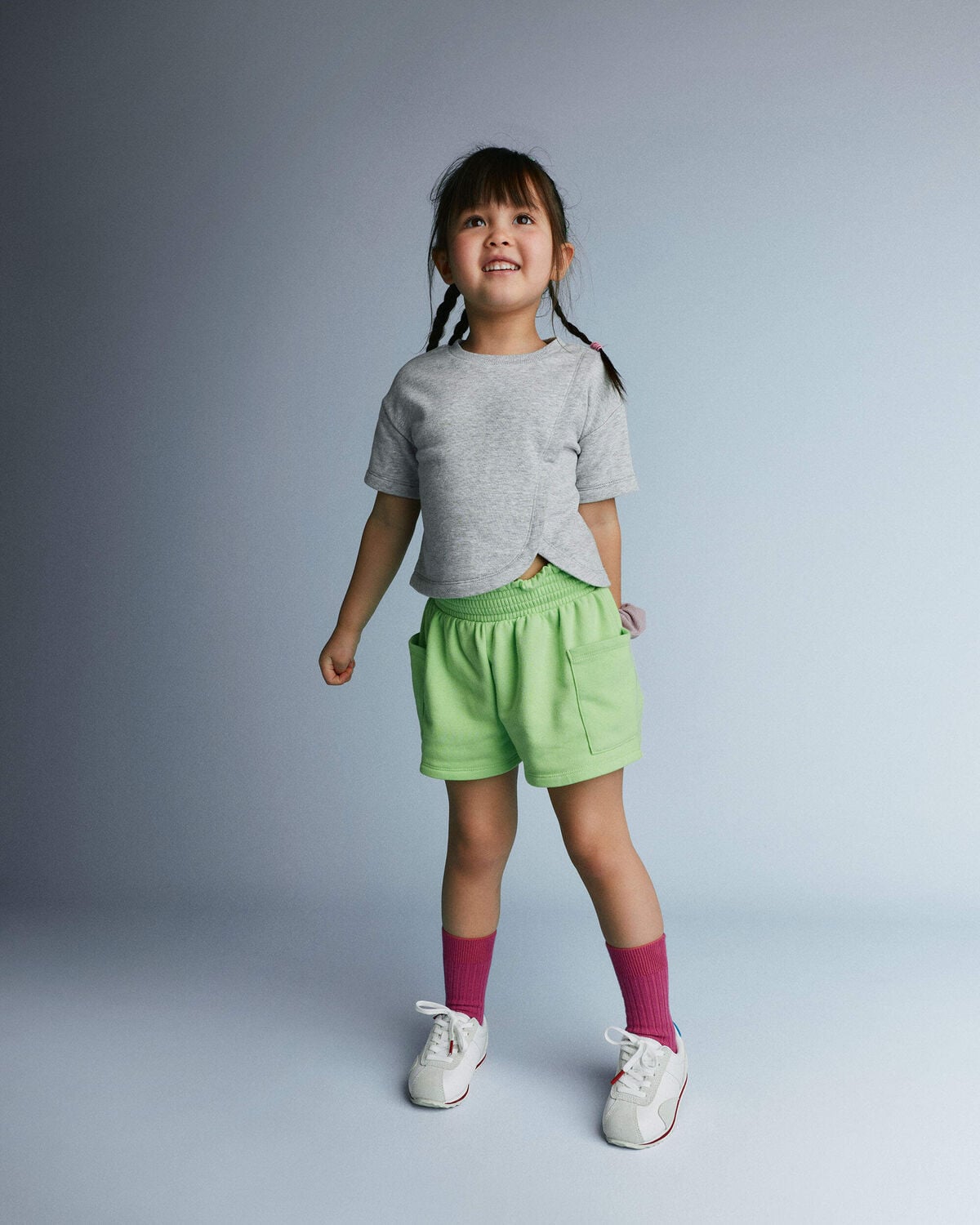 Toddler Girl French Terry Dolphin-Hem Top - Heather Grey - Image 4