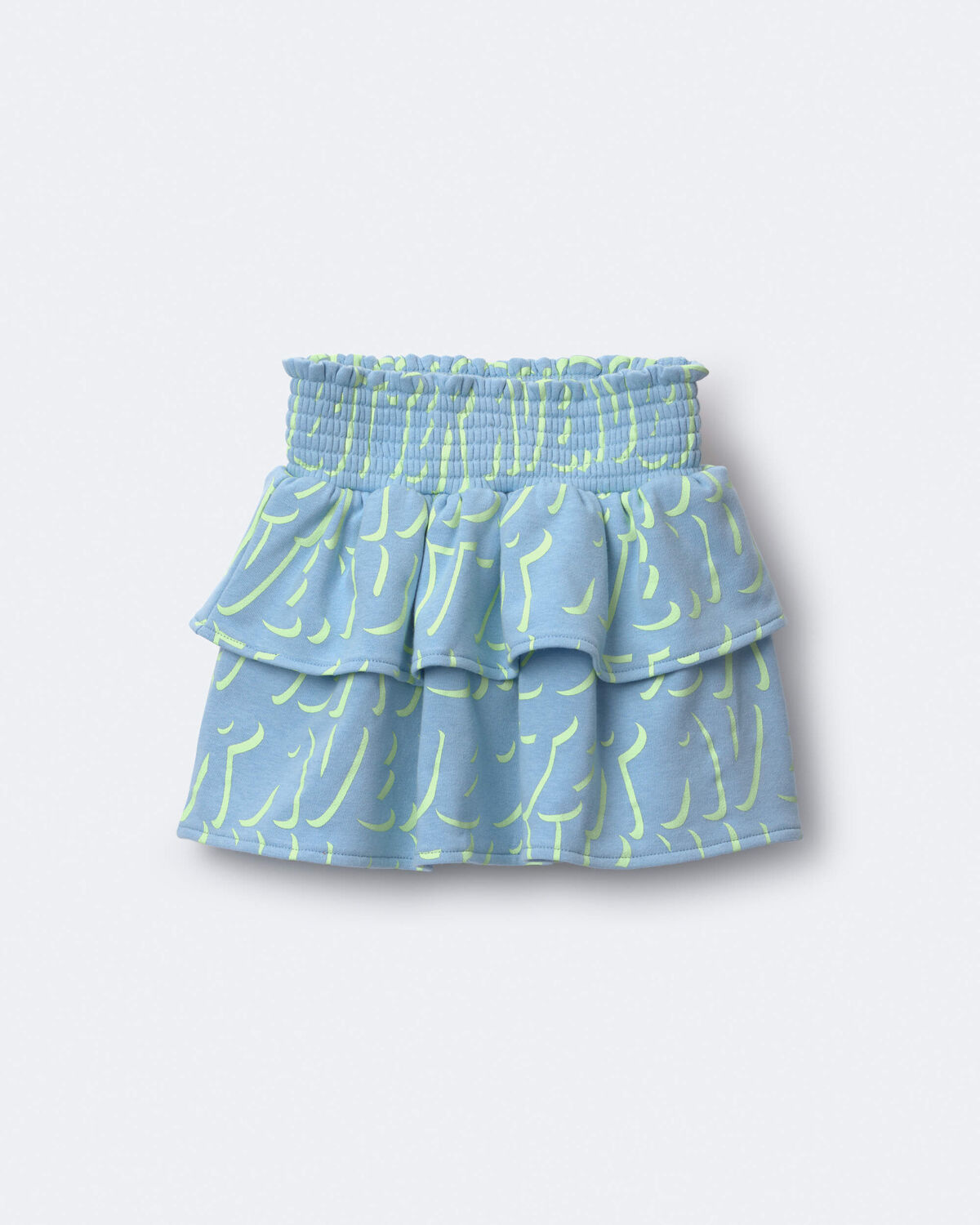 Toddler Girl Smocked Tiered Skirt in Otter Avenue Print - Light Blue/Lime Green - Image 2