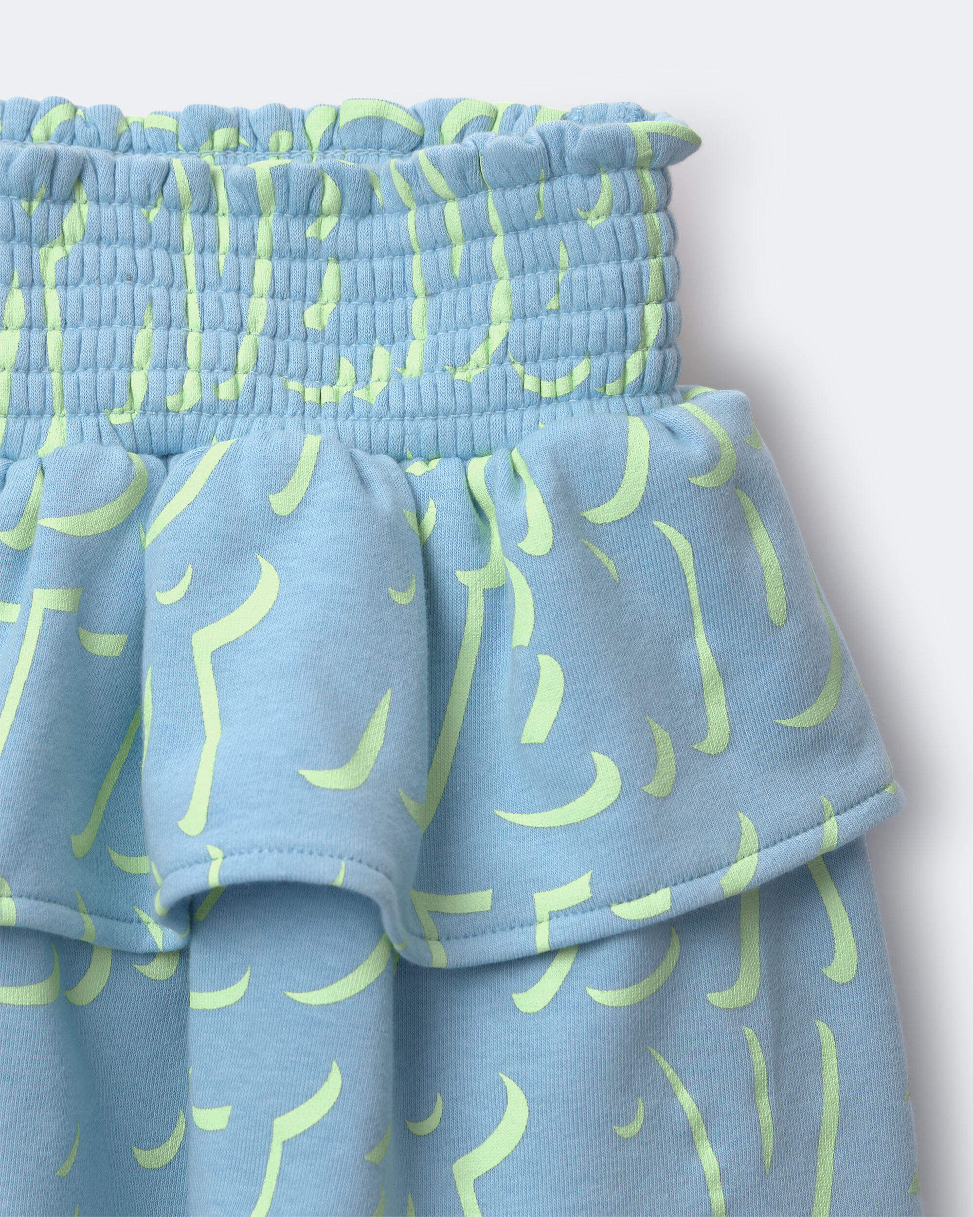 Toddler Girl Smocked Tiered Skirt in Otter Avenue Print - Light Blue/Lime Green - Image 6