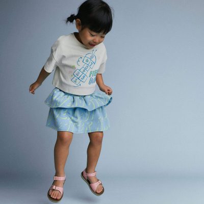 Toddler Girl 'Field Day' Breezy Top in Hopscotch Print - Cream