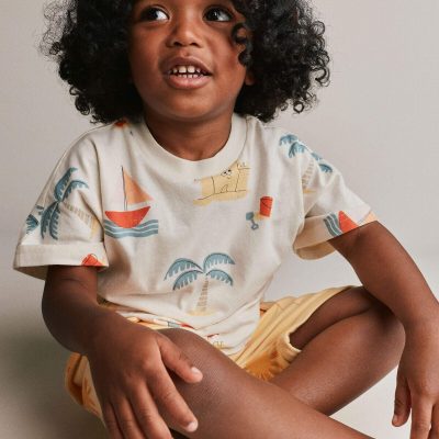 Toddler Dolman Tee in Sandcastle Print - Cream