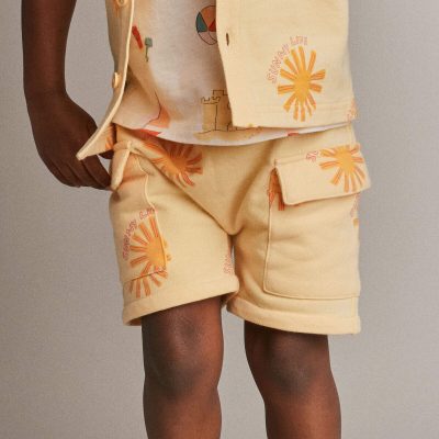 Toddler Boy French Terry Cargo Shorts in Sunny Life Print - Yellow