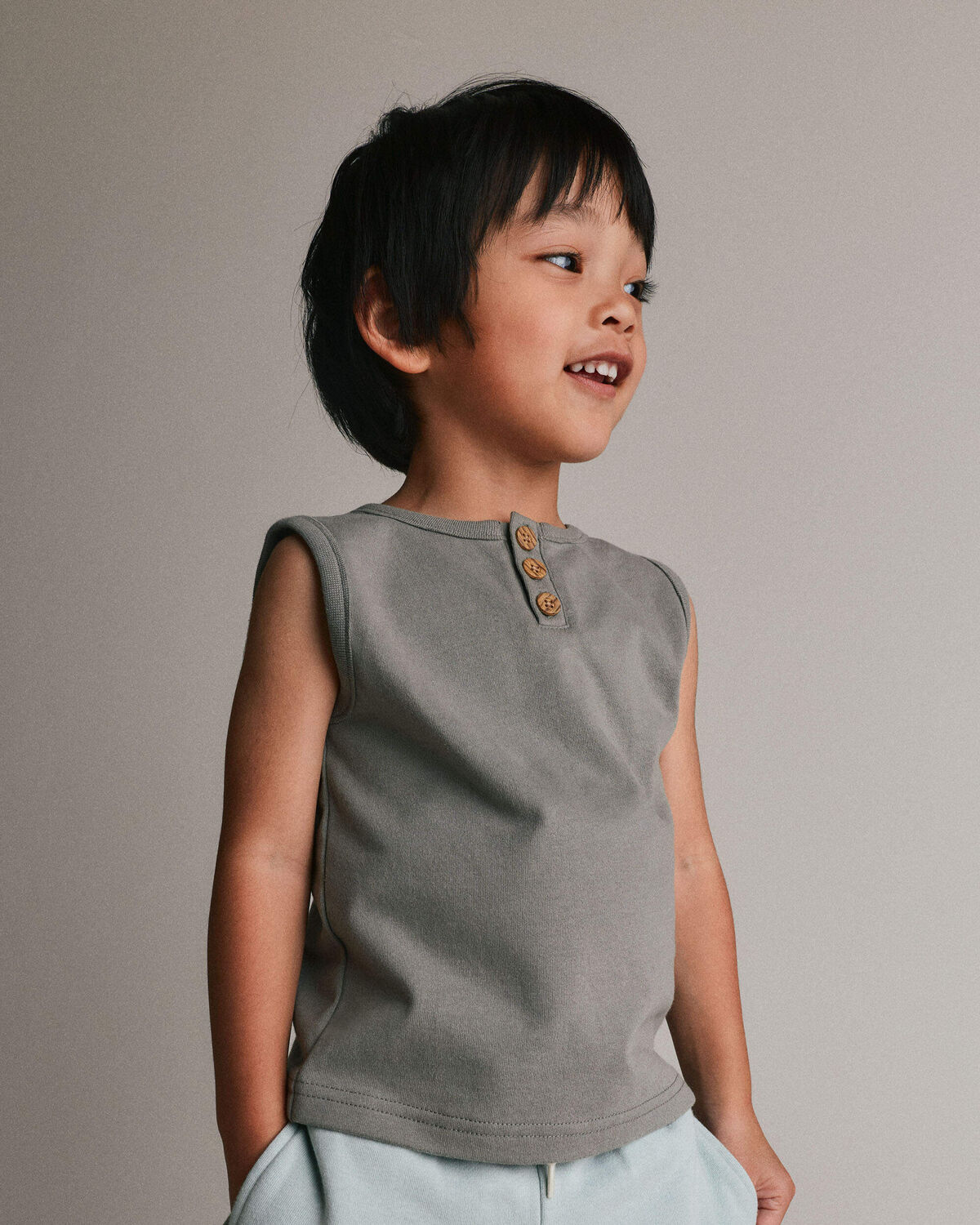 Toddler Boy Henley Tank - Grey - Image 3