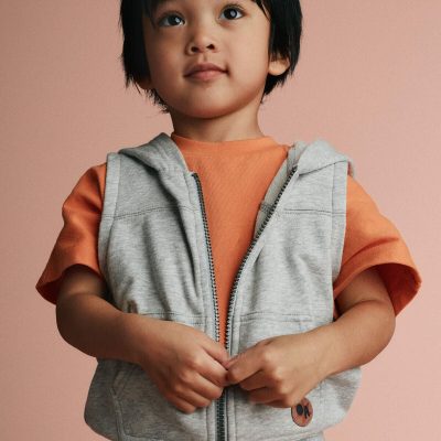 Toddler Boy French Terry Hooded Vest with Pocket - Heather Grey