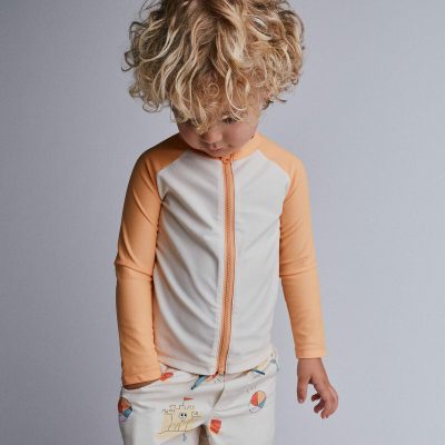 Toddler Boy Full-Zip Long-Sleeve Rashguard - Orange/Cream