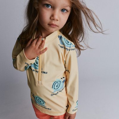 Toddler Half-Zip Long-Sleeve Rashguard in Snail Print- Yellow