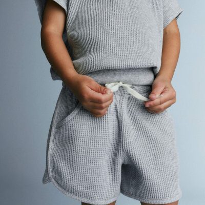 Toddler Waffle Knit Dolphin-Hem Short - Heather Grey