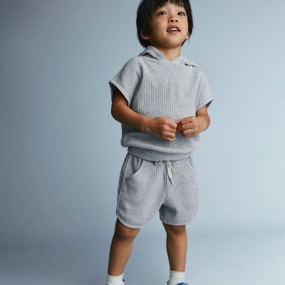 Toddler Waffle Knit Elastic-Waist Hooded Top - Heather Grey