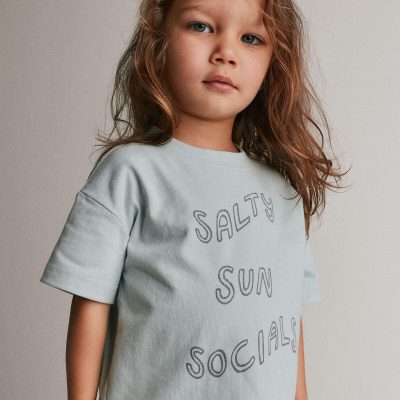 Toddler 'Salty Sun Socials' Premium Relaxed Graphic Tee - Light Blue