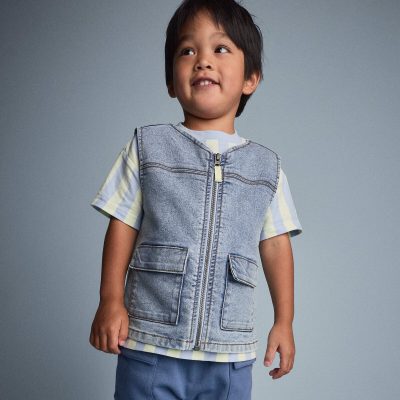 Toddler Boy Zip-Up Denim Vest with Pockets in Avenue Wash - Blue