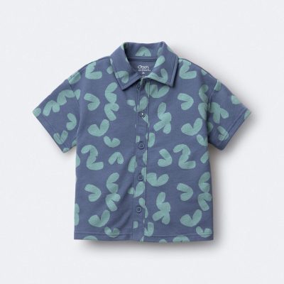 Toddler Boy Button-Down Short-Sleeve Shirt in Abstract Print - Slate Blue