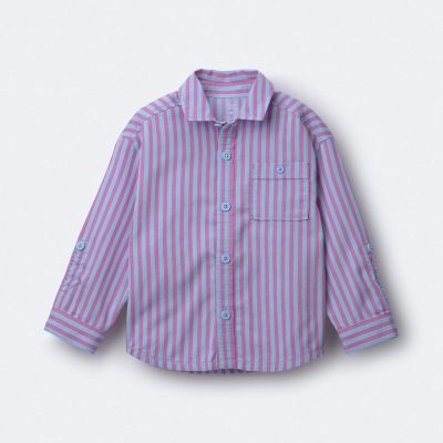 Toddler Boy Button-Down Long-Sleeve Shirt in Stripes - Blue/Purple