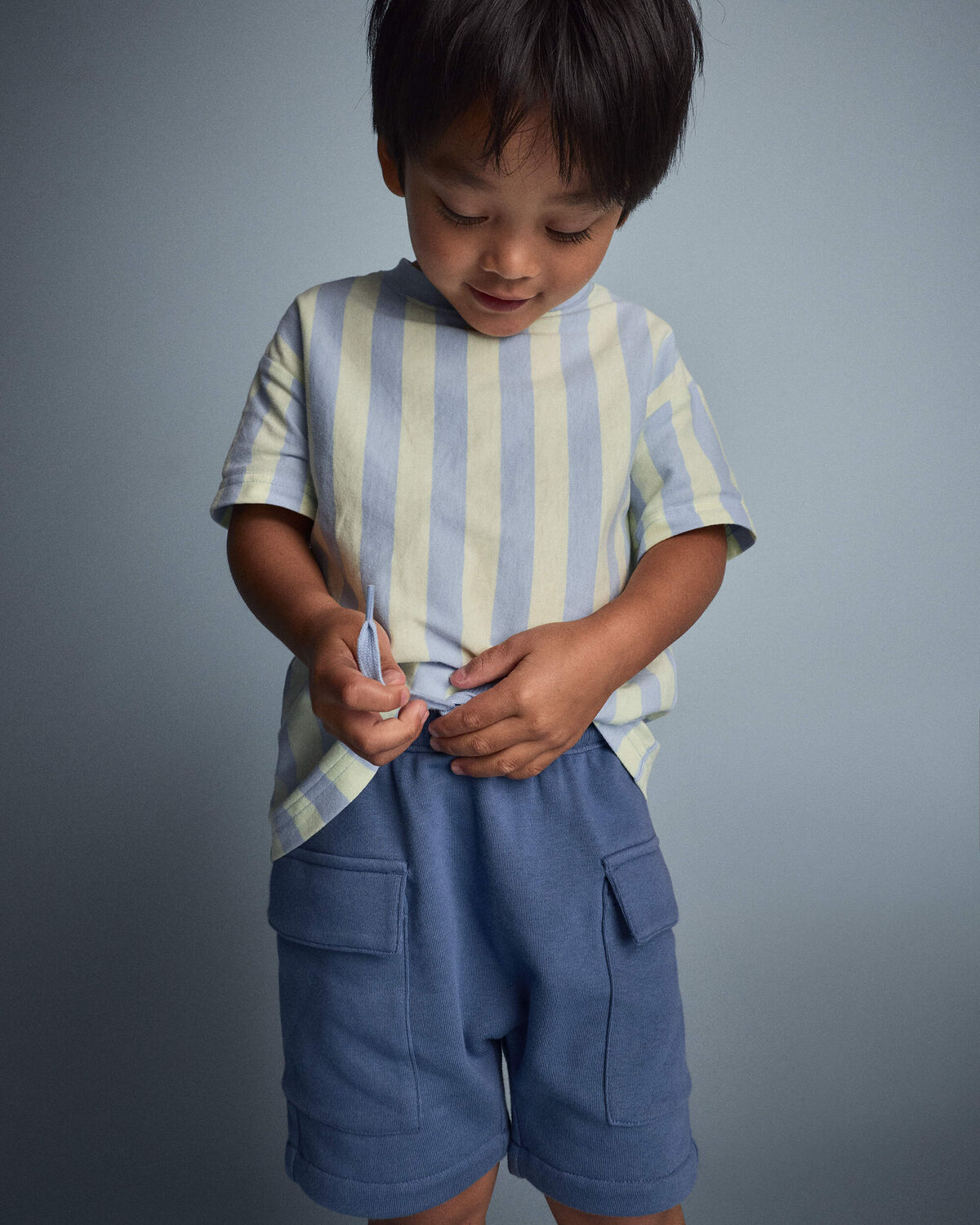Toddler Boy French Terry Cargo Shorts - Slate Blue - Image 3
