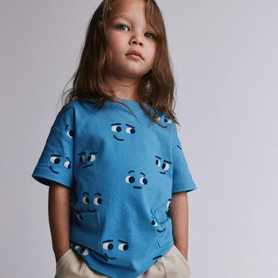 Toddler Otter Pocket Tee in Face Print - Blue