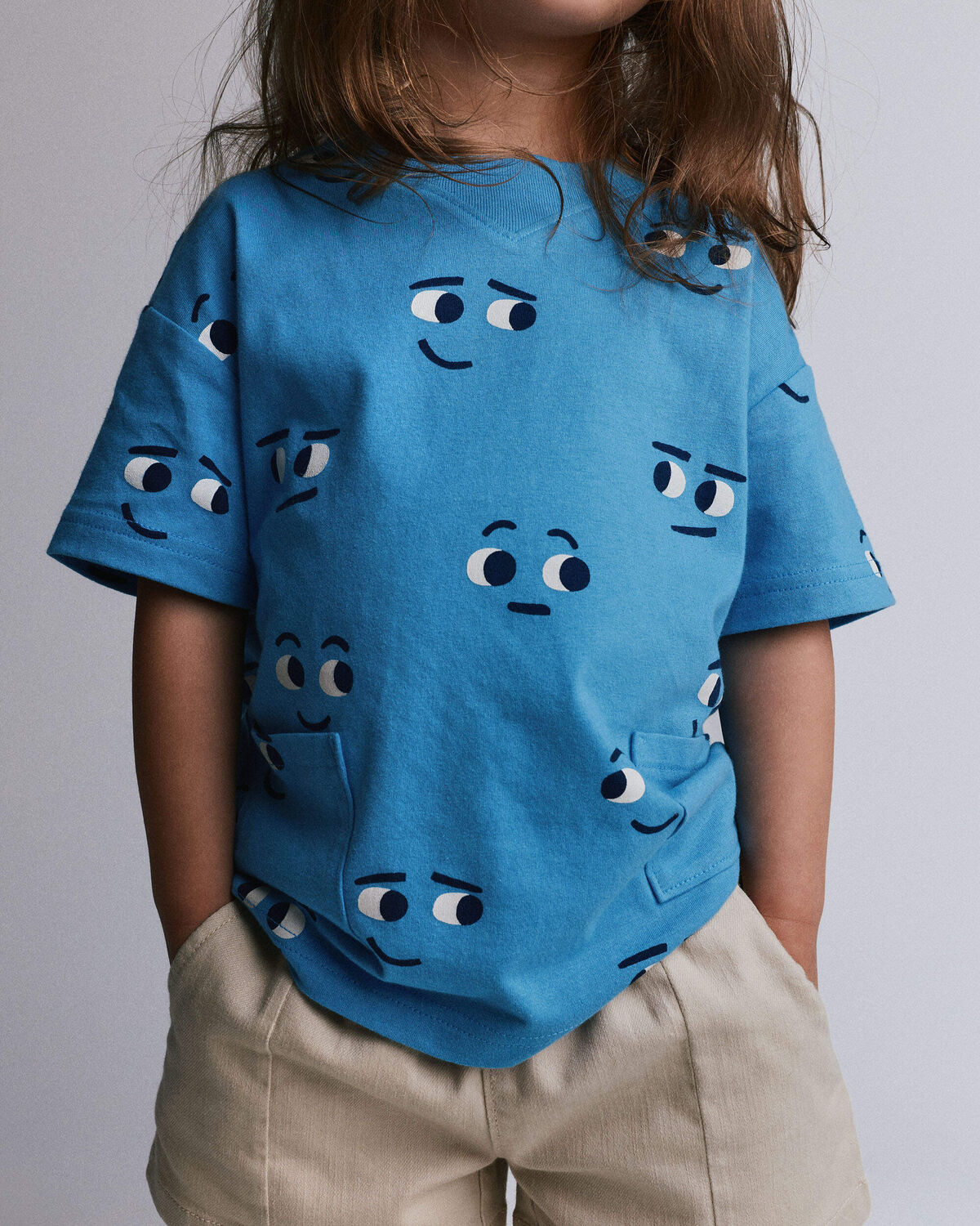 Toddler Otter Pocket Tee in Face Print - Blue - Image 3