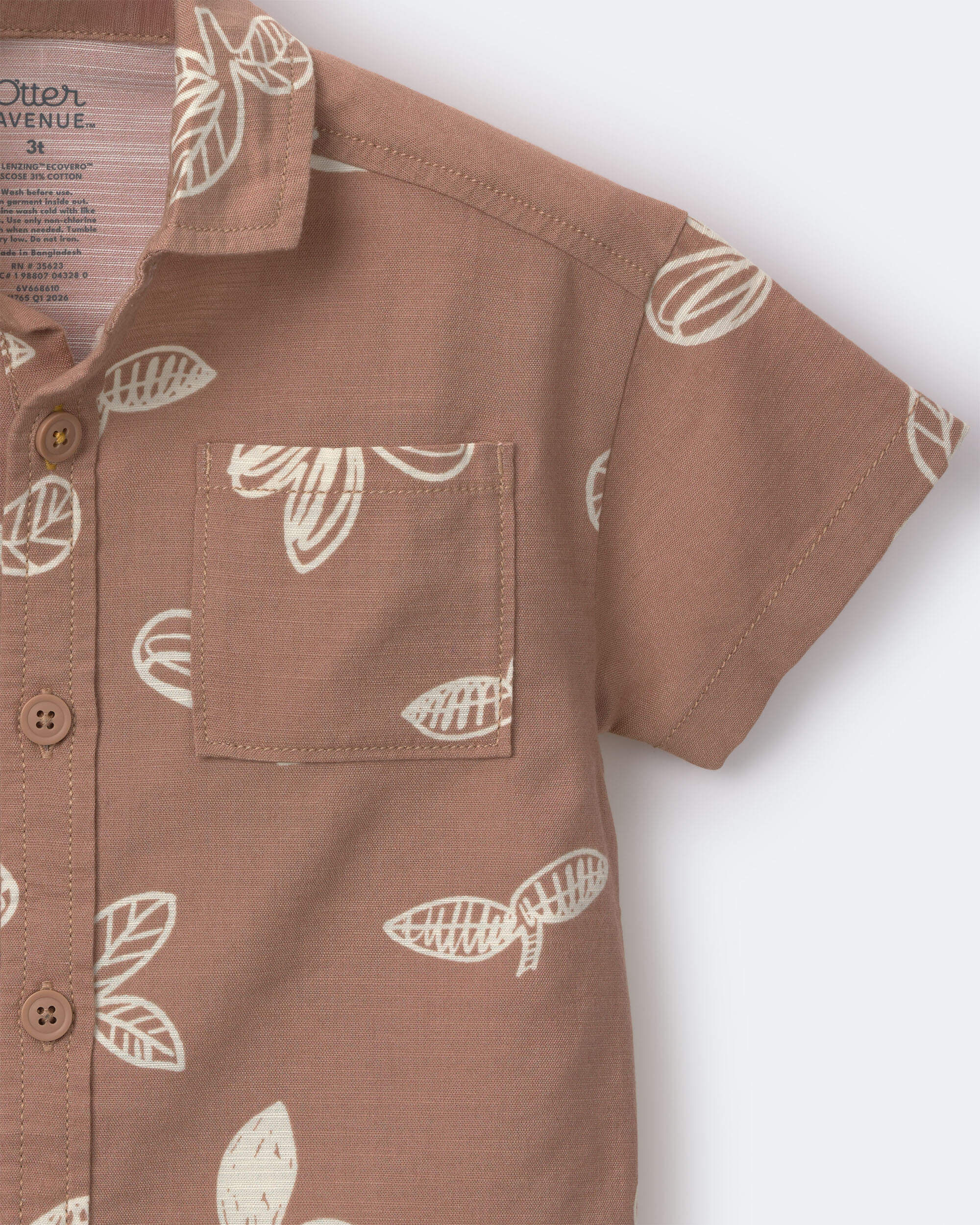 Toddler Boy Button-Down Short-Sleeve Shirt in Plant Print - Light Brown - Image 6