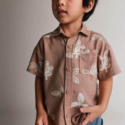 Toddler Boy Button-Down Short-Sleeve Shirt in Plant Print - Light Brown