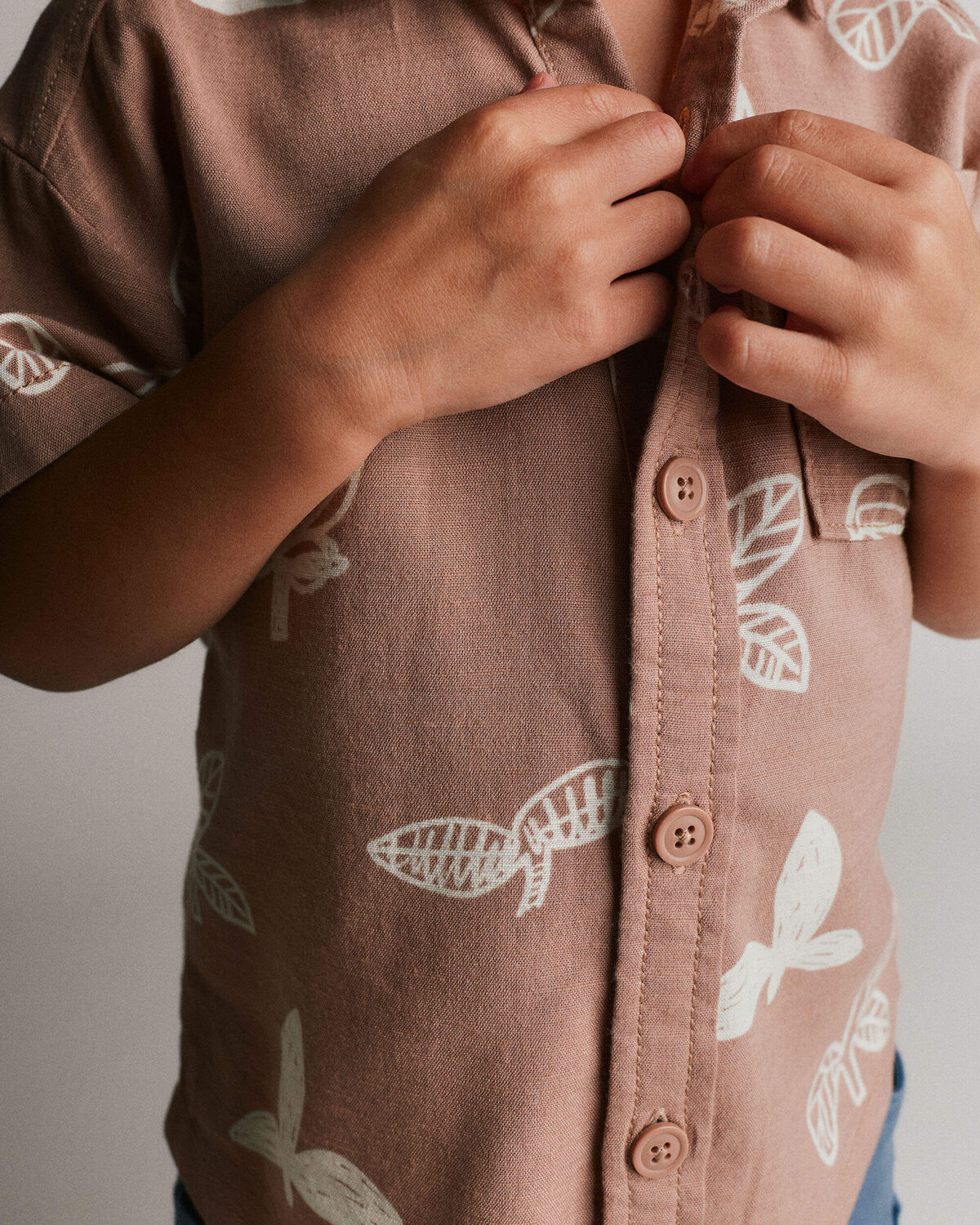 Toddler Boy Button-Down Short-Sleeve Shirt in Plant Print - Light Brown - Image 3