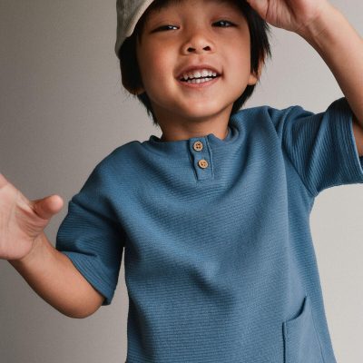 Toddler Boy Henley Tee with Pocket - Slate Blue