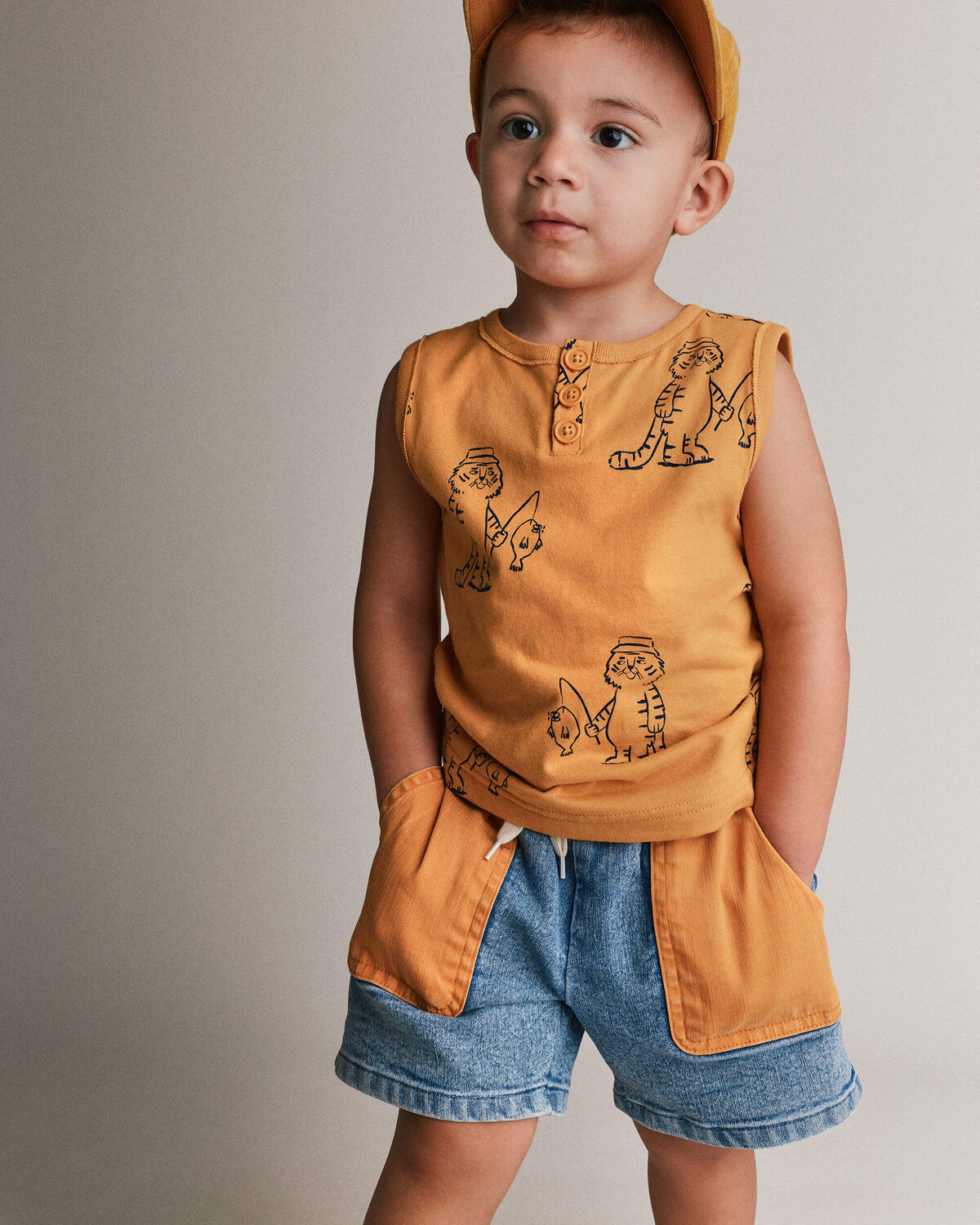 Toddler Colorblock Long-Line Shorts in Denim - Image 2