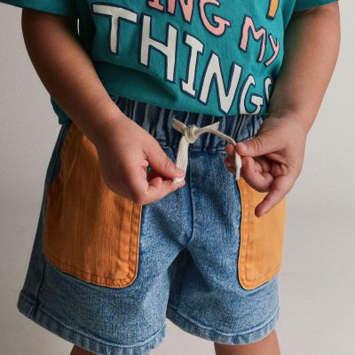 Toddler Colorblock Long-Line Shorts in Denim