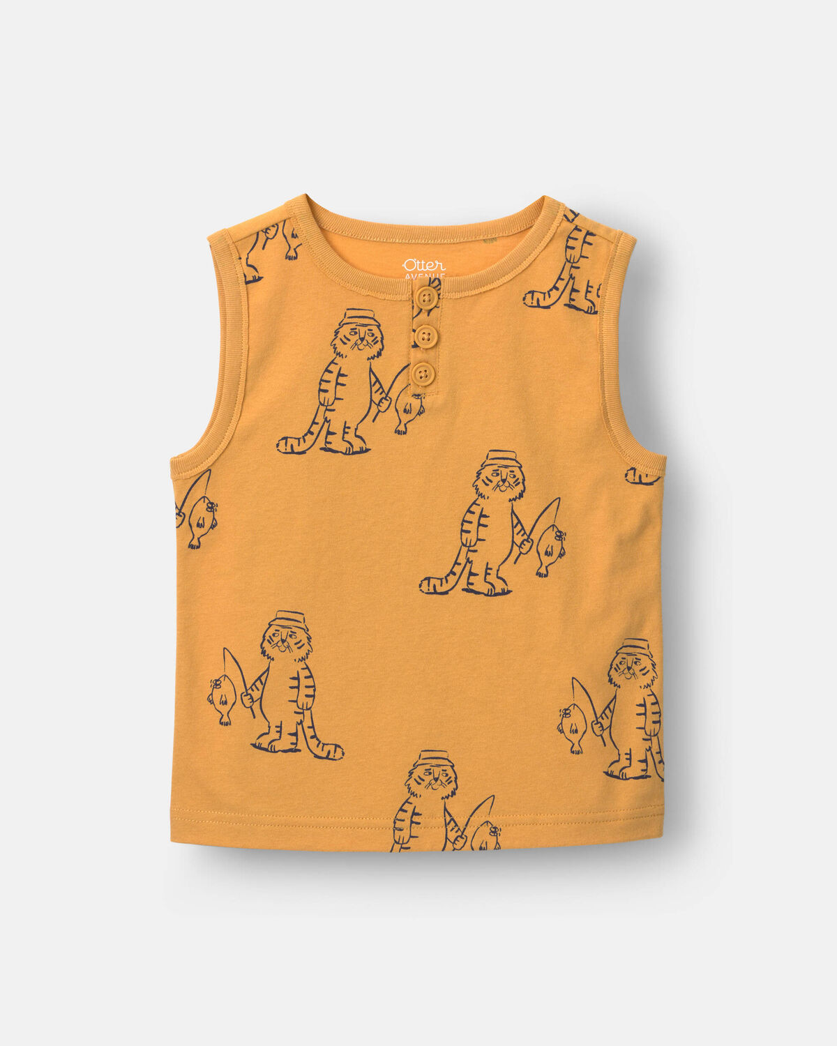 Toddler Boy Henley Tank in Fishing Tiger Print - Golden Yellow - Image 2