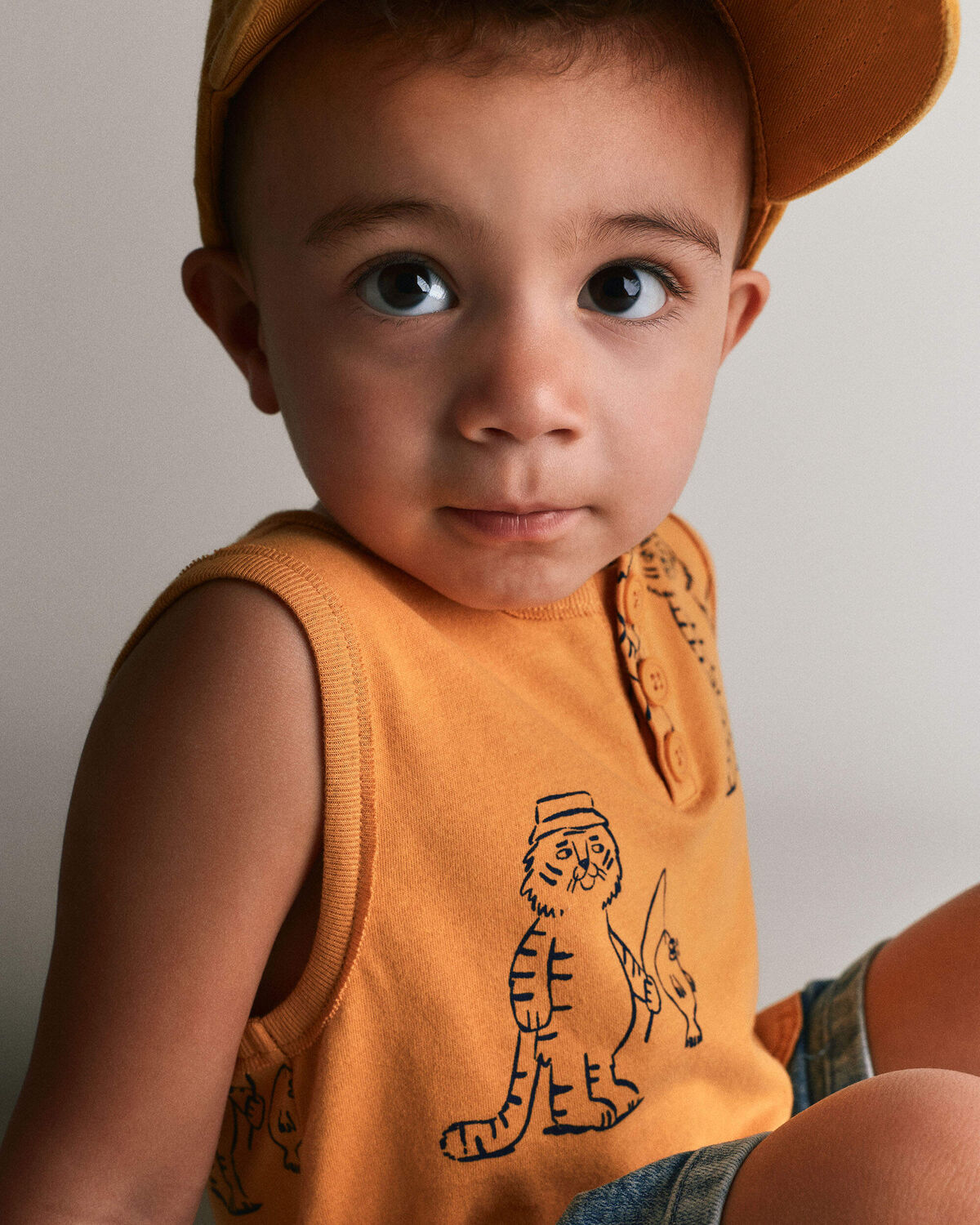 Toddler Boy Henley Tank in Fishing Tiger Print - Golden Yellow - Image 3