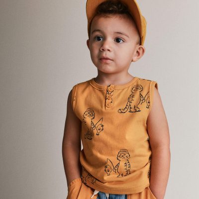 Toddler Boy Henley Tank in Fishing Tiger Print - Golden Yellow