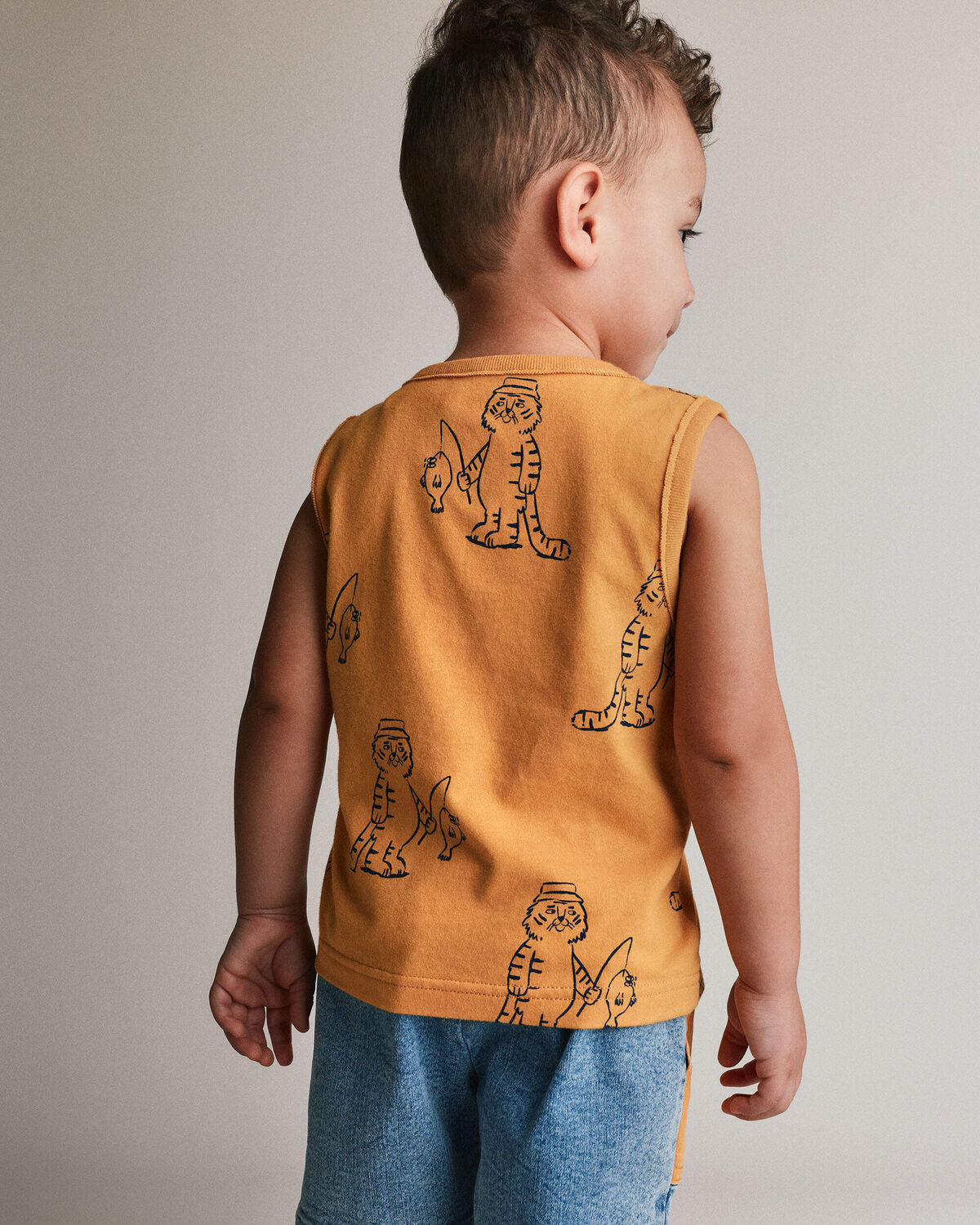 Toddler Boy Henley Tank in Fishing Tiger Print - Golden Yellow - Image 4