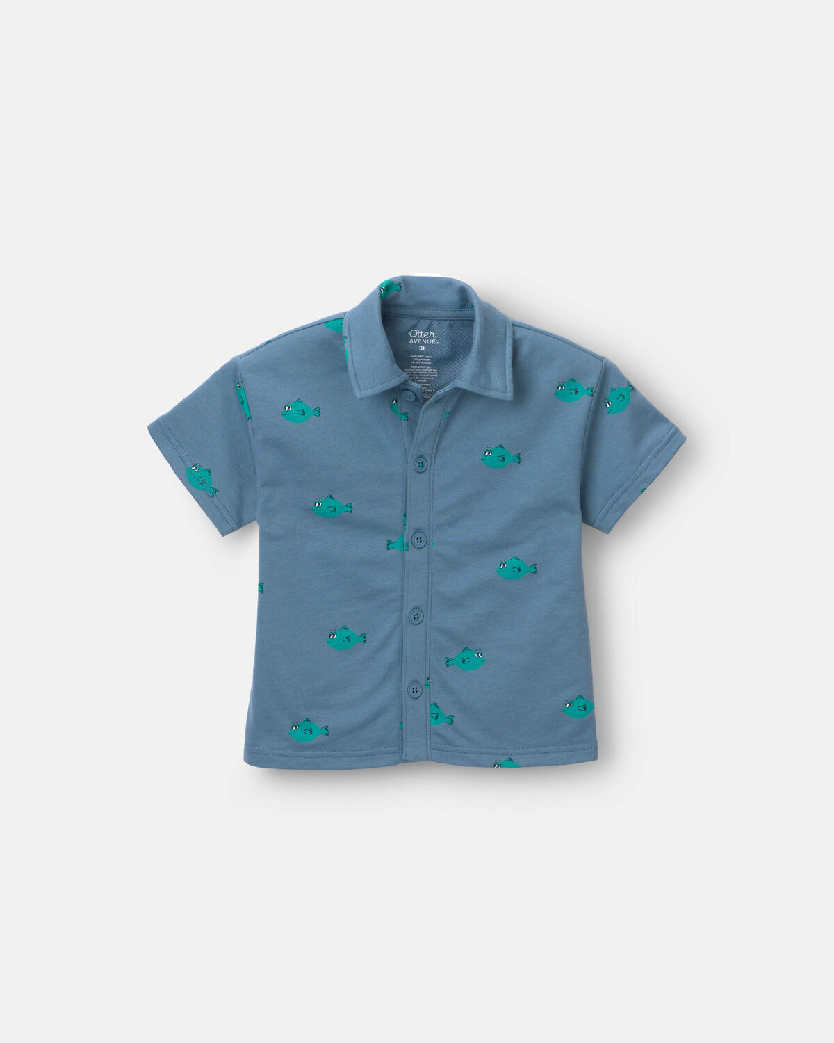 Toddler Boy Button-Down Short-Sleeve Shirt in Fish Print - Slate Blue - Image 2