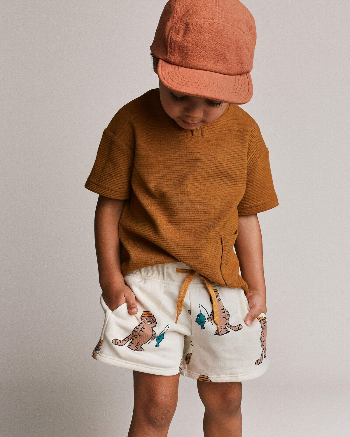 Toddler City Park™ Short in Fishing Tiger Print - Cream - Image 3