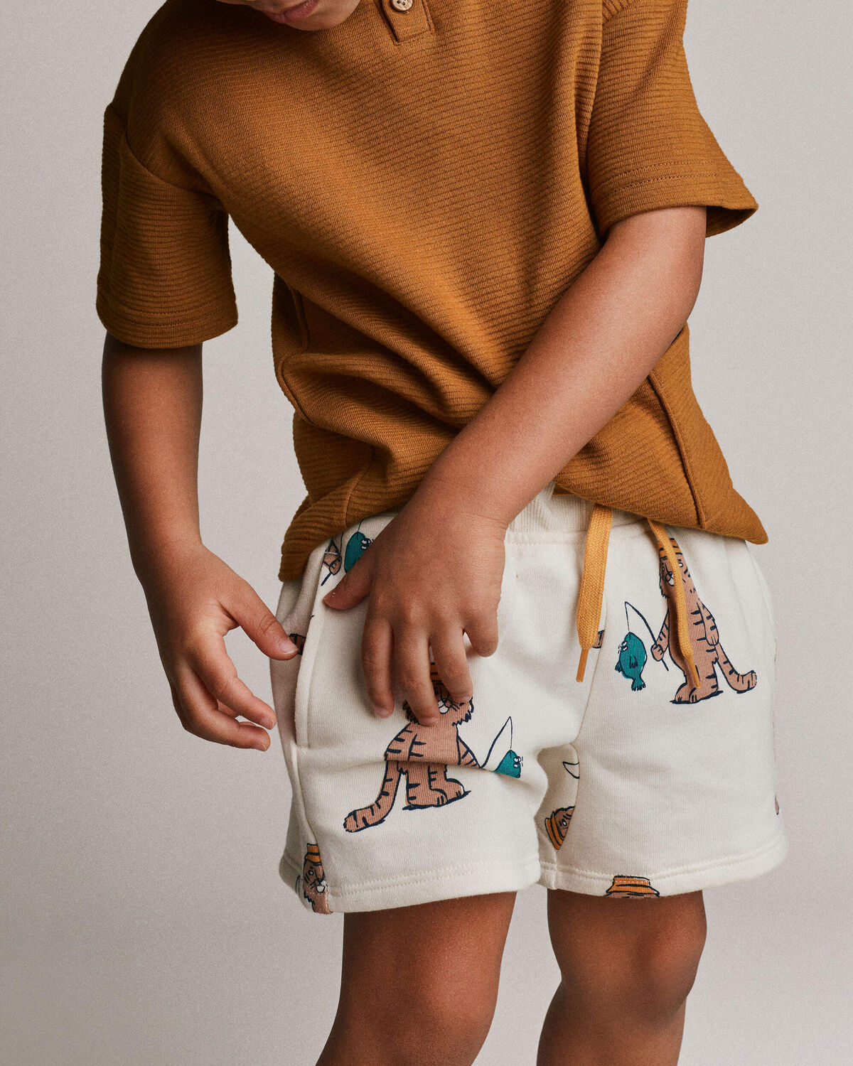 Toddler City Park™ Short in Fishing Tiger Print - Cream - Image 4