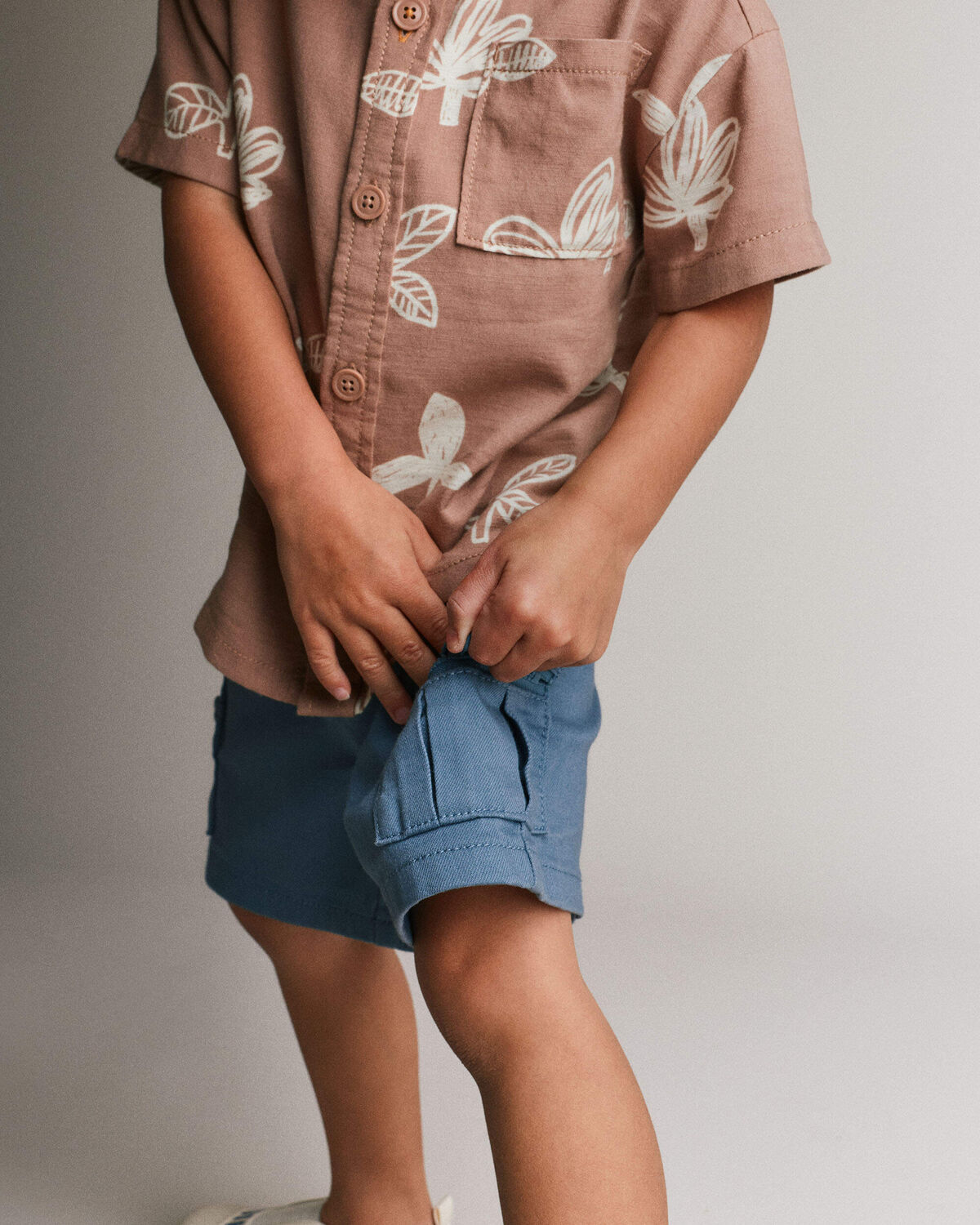 Toddler Boy Cargo Shorts with Zipper Pocket - Slate Blue - Image 4